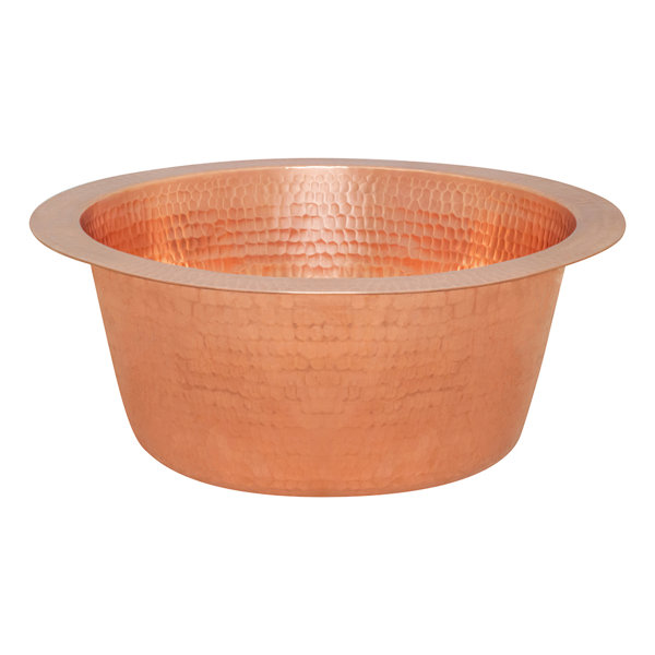 Premier Copper Products 12" Round Hammered Copper Bar Sink with 2